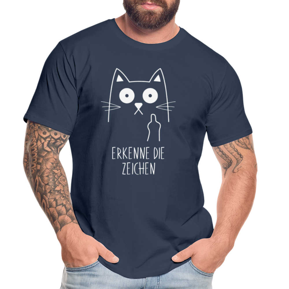 Katze Mittelfinger erkenne die Zeichen Männer Premium Bio T-Shirt - Navy