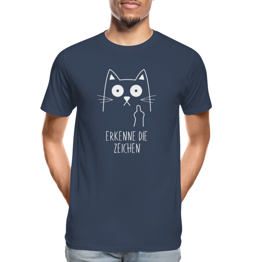 Katze Mittelfinger erkenne die Zeichen Männer Premium Bio T-Shirt - Navy