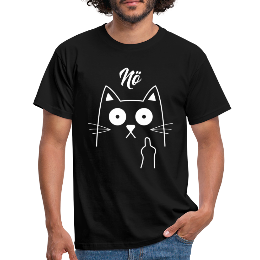 Faule Katze Mittelfinger Nö Lustiges Ironisches T-Shirt - Schwarz