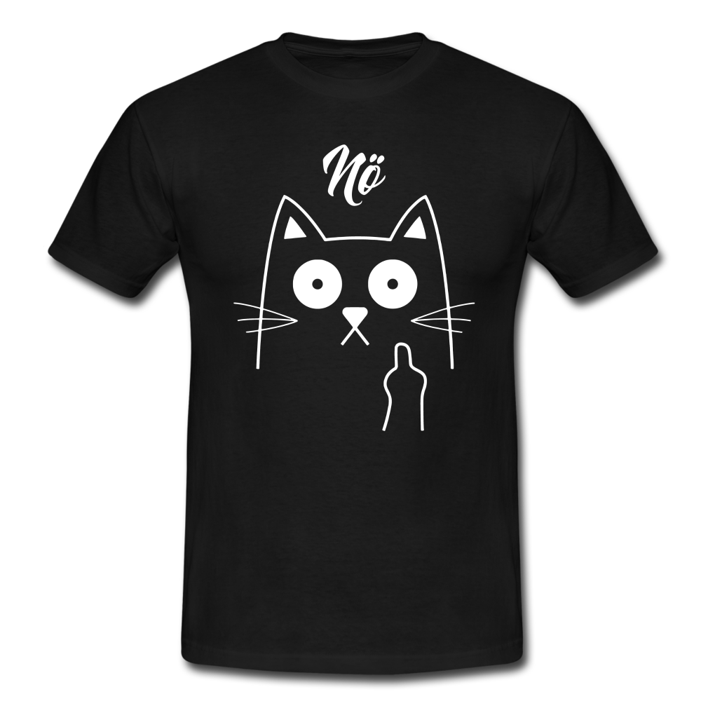 Faule Katze Mittelfinger Nö Lustiges Ironisches T-Shirt - Schwarz