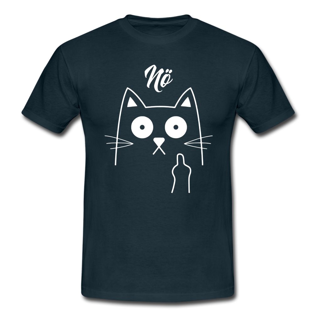 Faule Katze Mittelfinger Nö Lustiges Ironisches T-Shirt - Navy