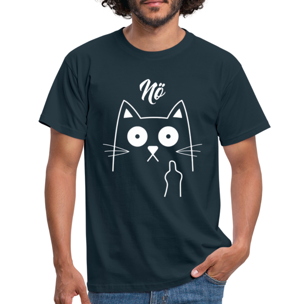 Faule Katze Mittelfinger Nö Lustiges Ironisches T-Shirt - Navy