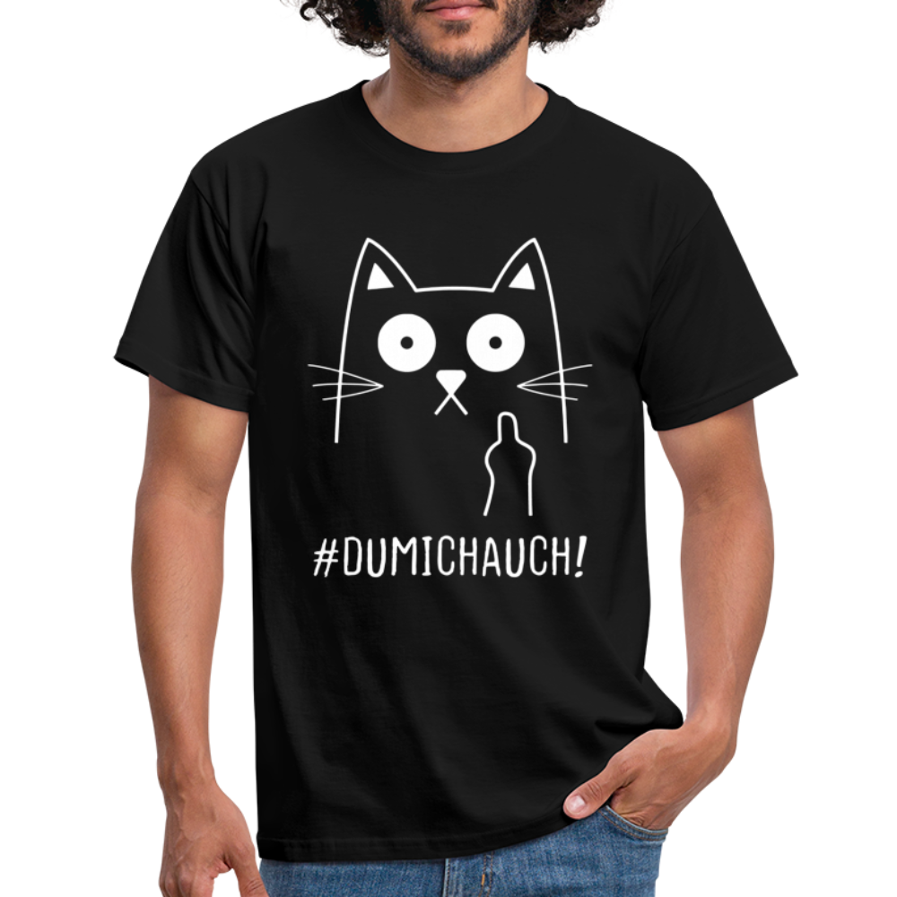 Katze Mittelfinger Du mich auch Lustiges Ironisches T-Shirt - Schwarz