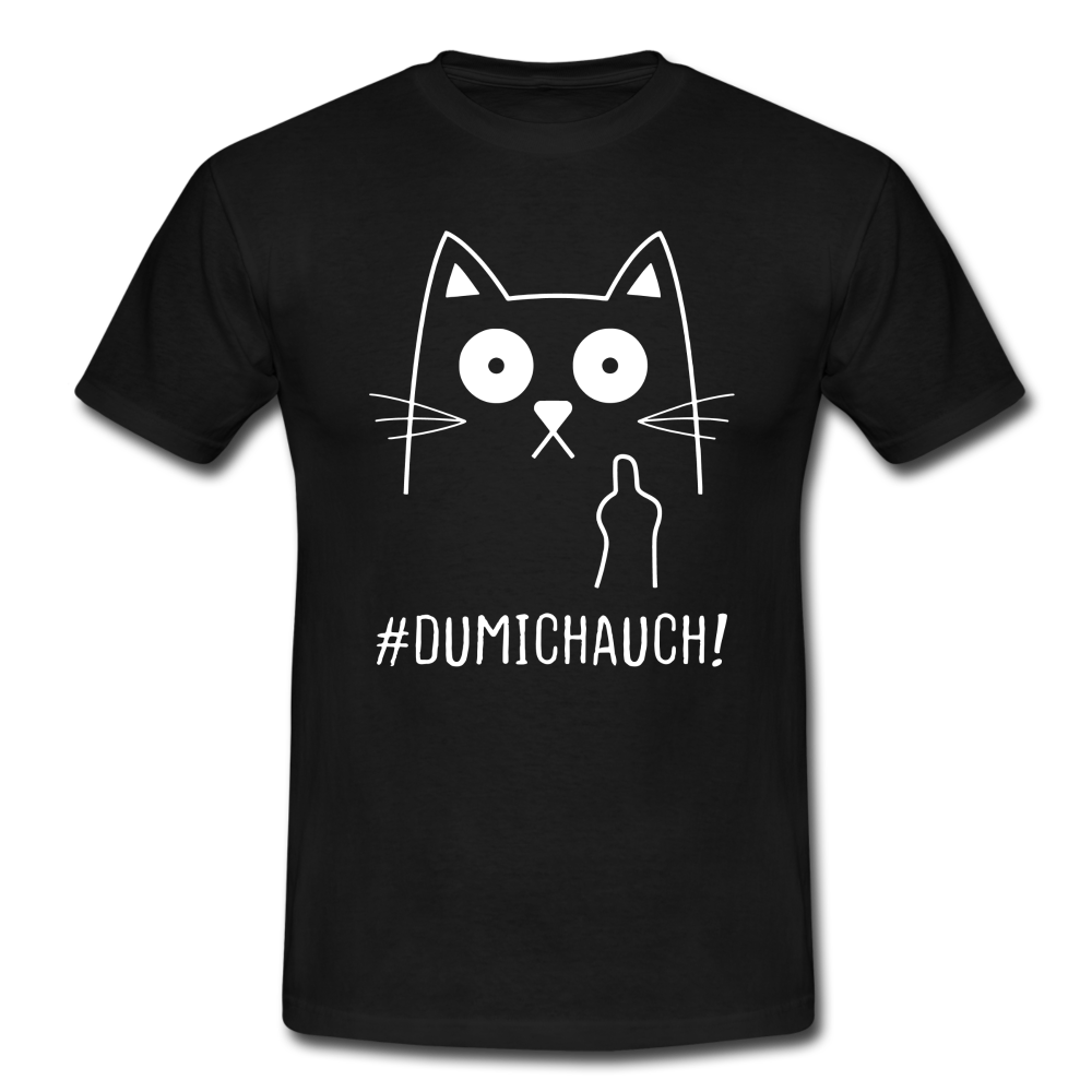 Katze Mittelfinger Du mich auch Lustiges Ironisches T-Shirt - Schwarz