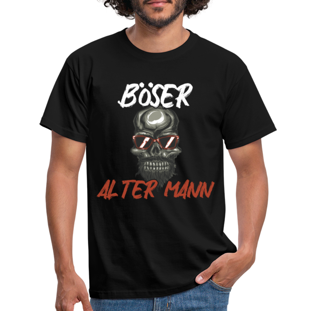 Böser alter Mann Totenkopf mit Sonnenbrille Lustiges T-Shirt - Schwarz