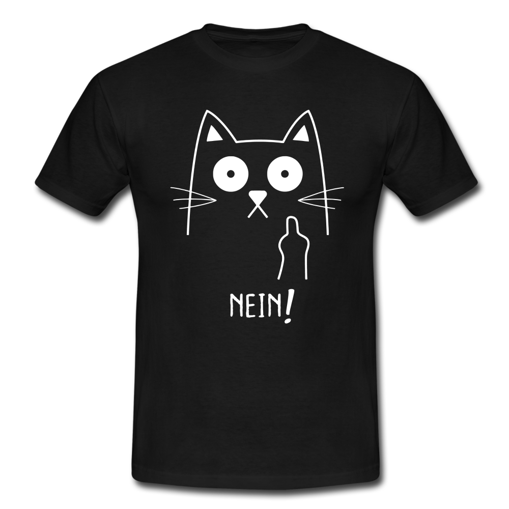 Faule Katze Mittelfinger NEIN Lustiges Ironisches T-Shirt - Schwarz