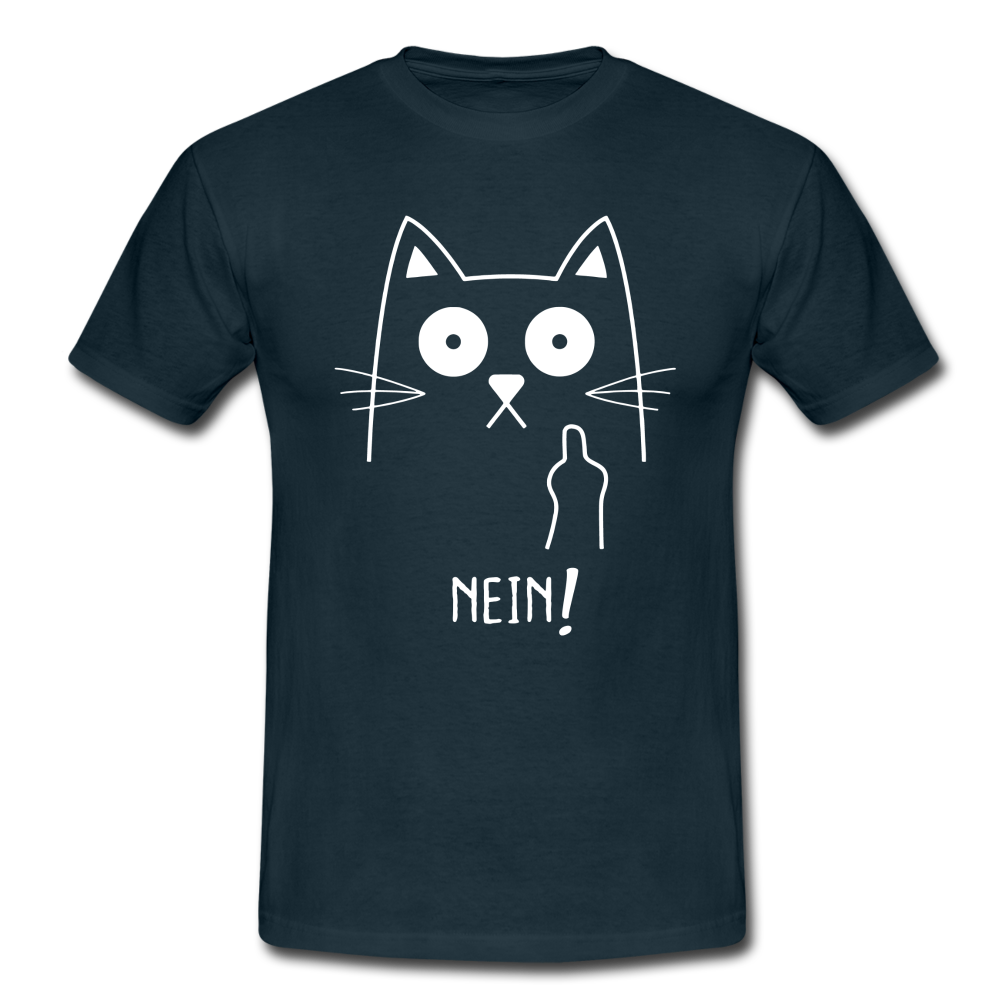 Faule Katze Mittelfinger NEIN Lustiges Ironisches T-Shirt - Navy