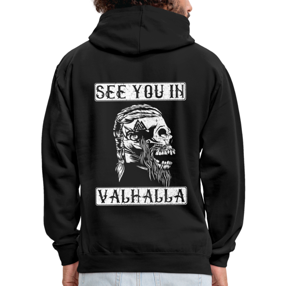 Wikinger Totenkopf See You In Valhalla Hoodie Rückendruck - Schwarz/Gold