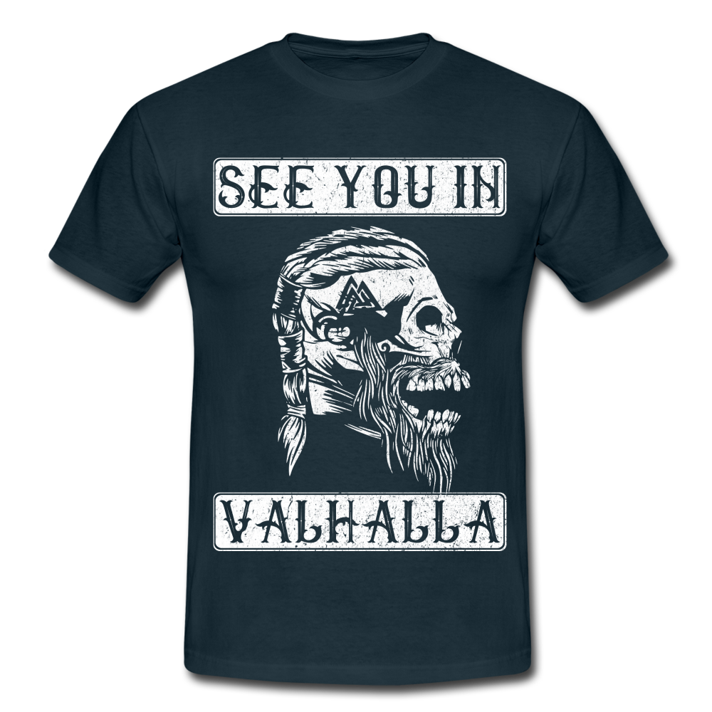 Wikinger Totenkopf See You In Valhalla T-Shirt - Navy