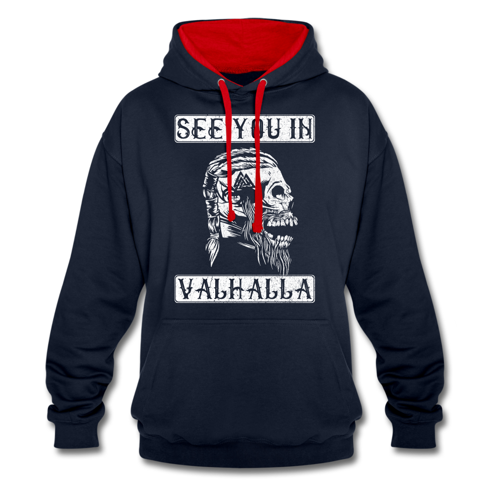 Wikinger Totenkopf See You In Valhalla Hoodie - Navy/Rot