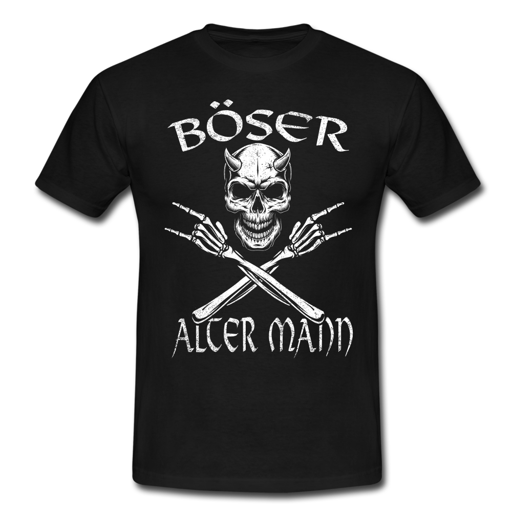 Totenkopf Böser alter Mann Lustiges T-Shirt - Schwarz