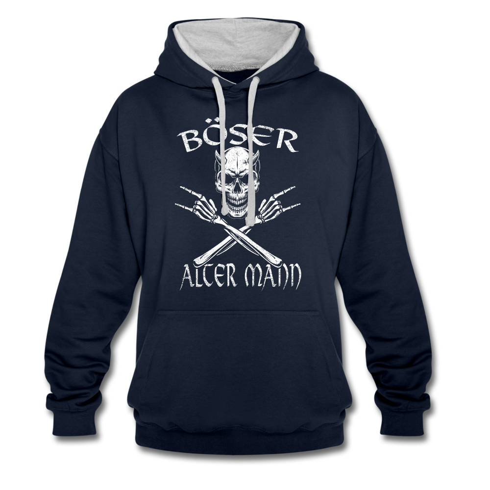 Totenkopf Böser alter Mann Lustiger Hoodie - Navy/Grau meliert