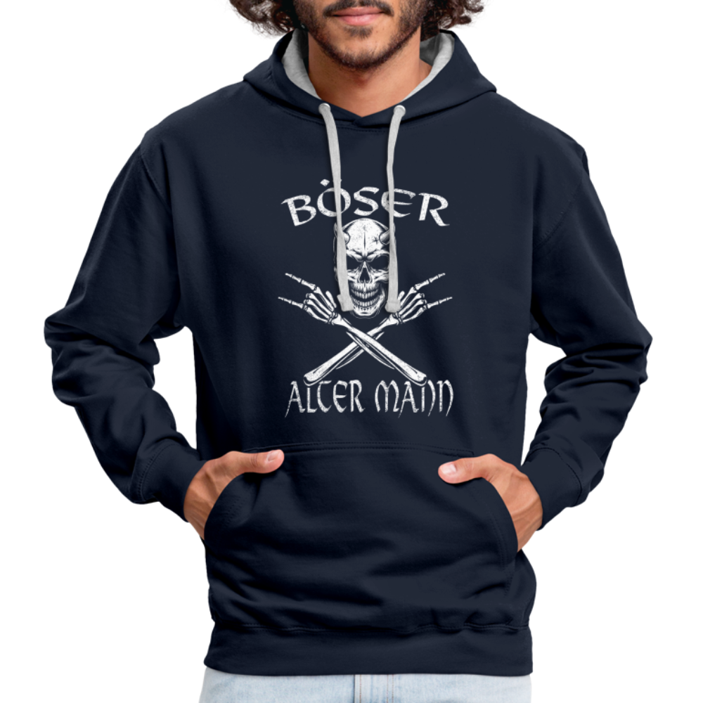 Totenkopf Böser alter Mann Lustiger Hoodie - Navy/Grau meliert