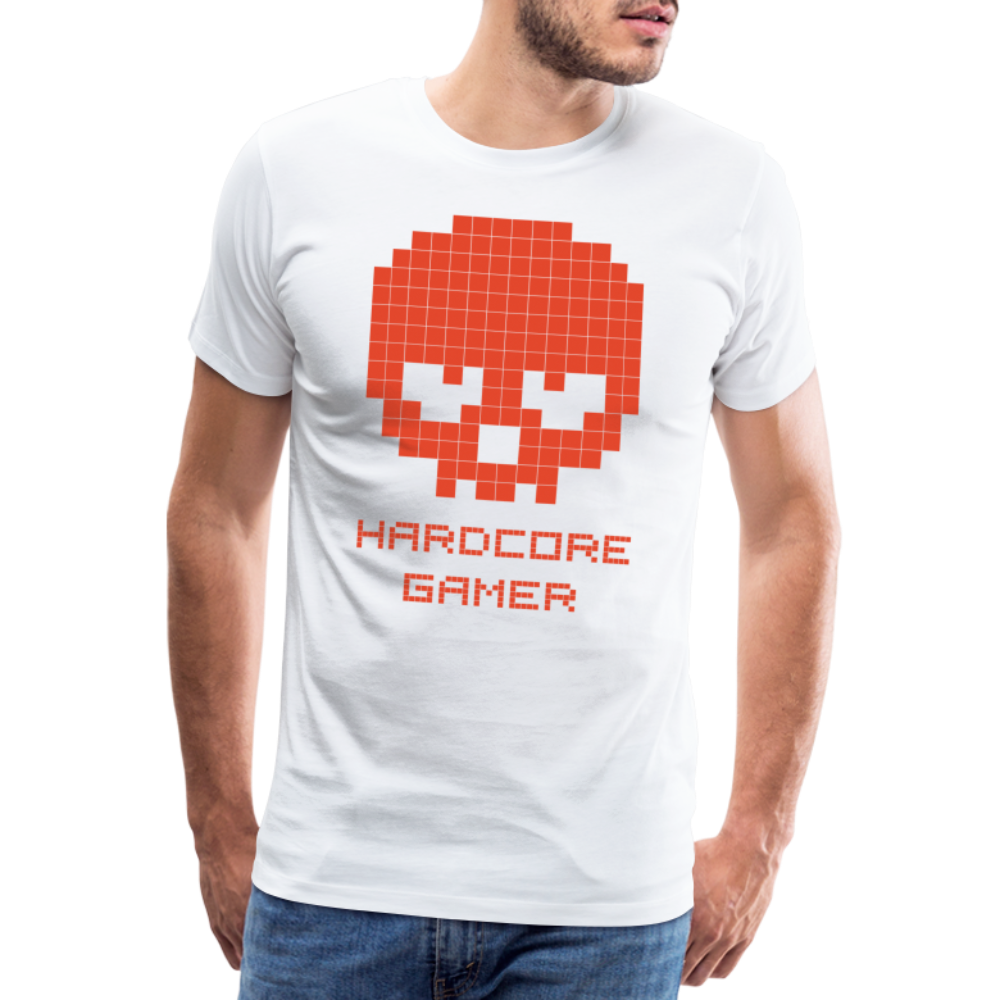 Gamer Zocker Pixel Totenkopf Hardcore Gaming Premium T-Shirt - Weiß