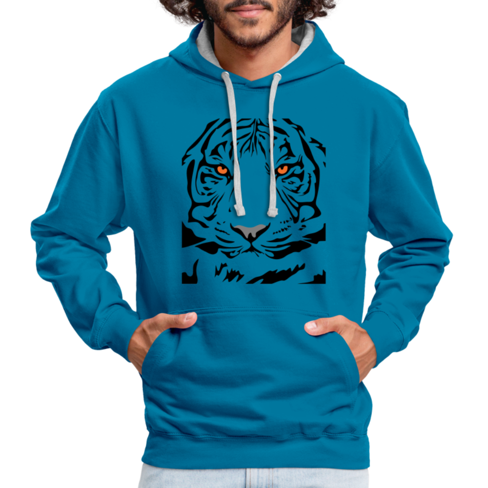 Majestätischer Tiger Hoodie - Pfauenblau/Grau meliert