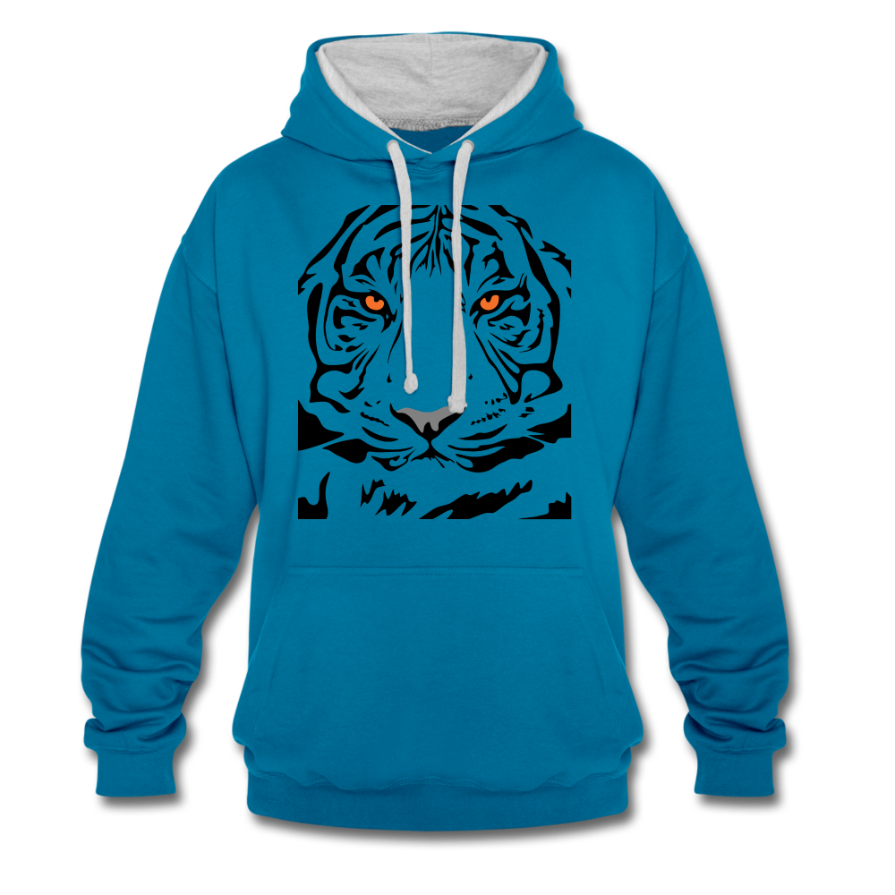 Majestätischer Tiger Hoodie - Pfauenblau/Grau meliert