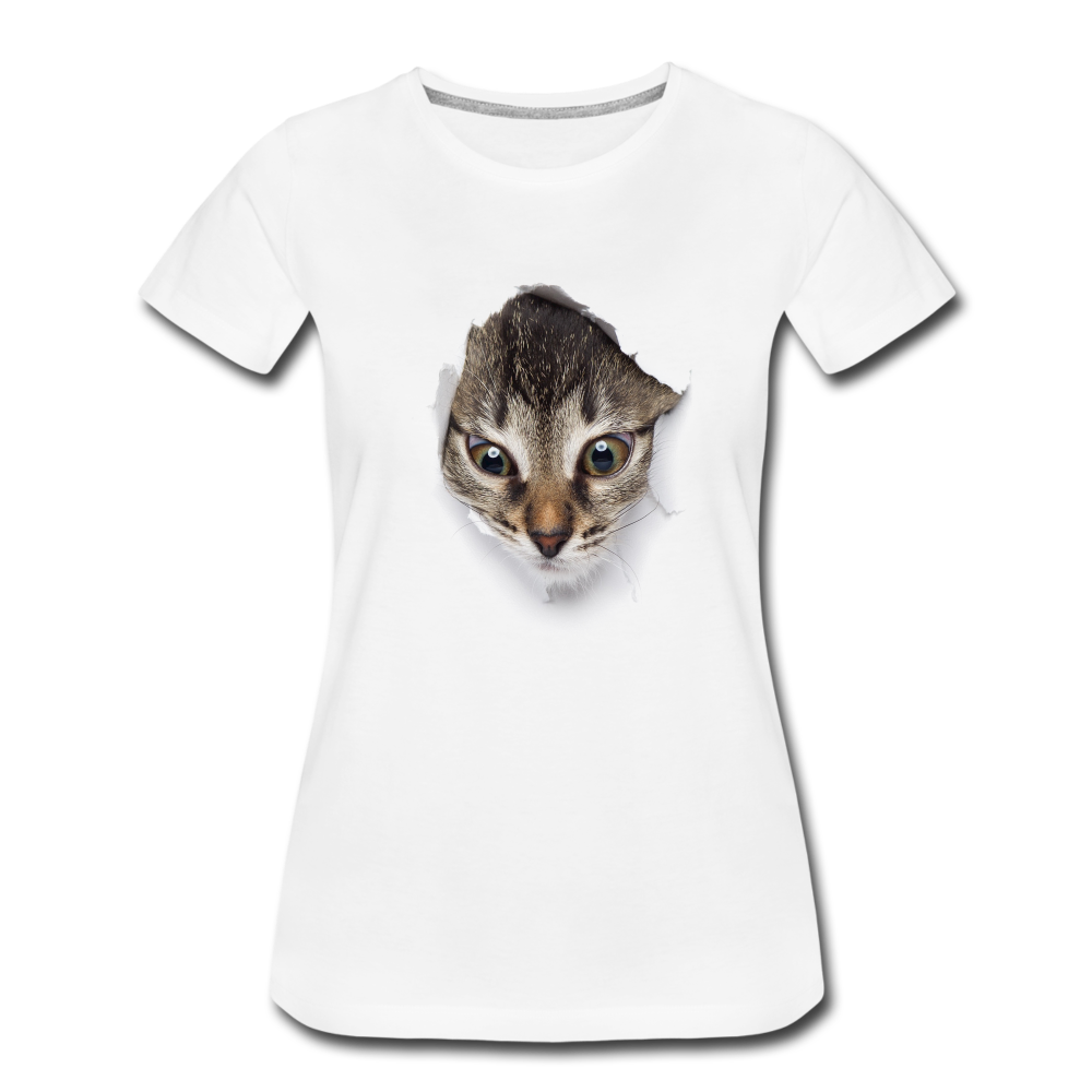 Süße Katze schaut durch zerrissenes Shirt Frauen Premium T-Shirt - Weiß