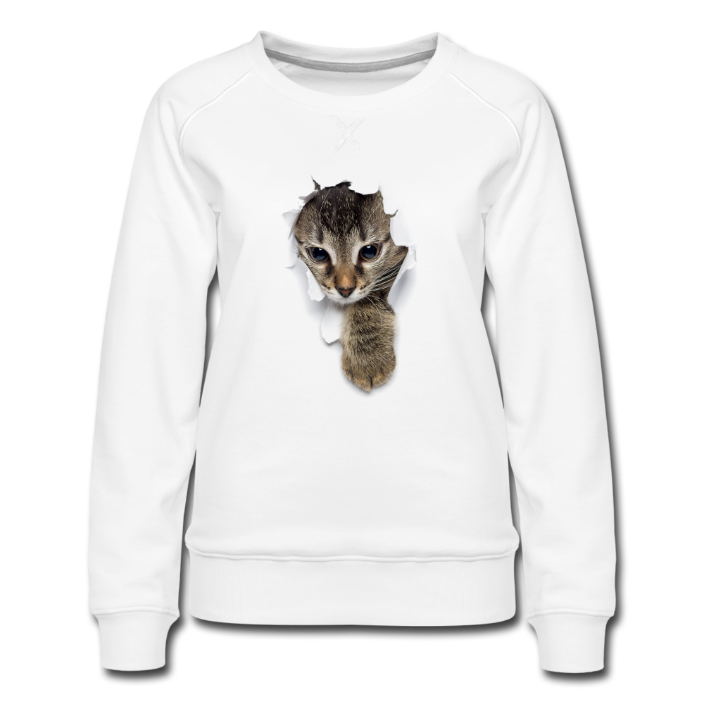 Süße Katze schaut durch zerrissenes Pullover Frauen Premium Pullover - Weiß