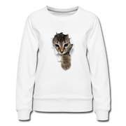 Süße Katze schaut durch zerrissenes Pullover Frauen Premium Pullover - Weiß