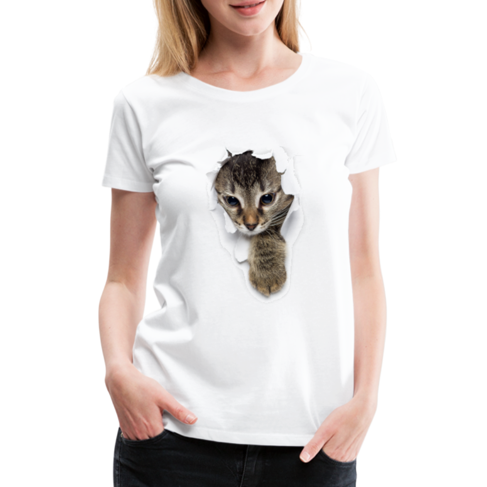 Süße Katze schaut durch zerrissenes Shirt Frauen Premium T-Shirt - Weiß