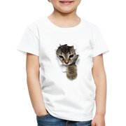 Süße Katze schaut durch zerrissenes Shirt Kinder Premium T-Shirt - Weiß