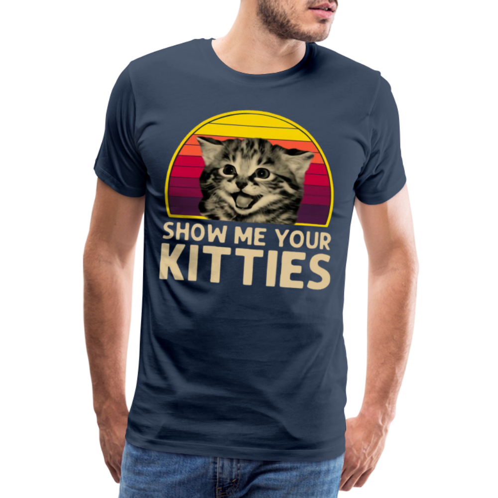 Katzenliebhaber T-Shirt Show me your Kitties Retro Style - Navy