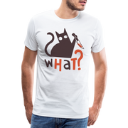 Lustiges Katzen T-Shirt Katze mit Messer WHAT? Geschenkidee - Weiß