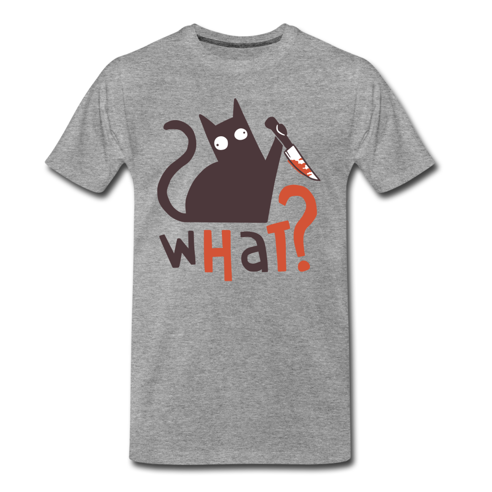 Lustiges Katzen T-Shirt Katze mit Messer WHAT? Geschenkidee - Grau meliert