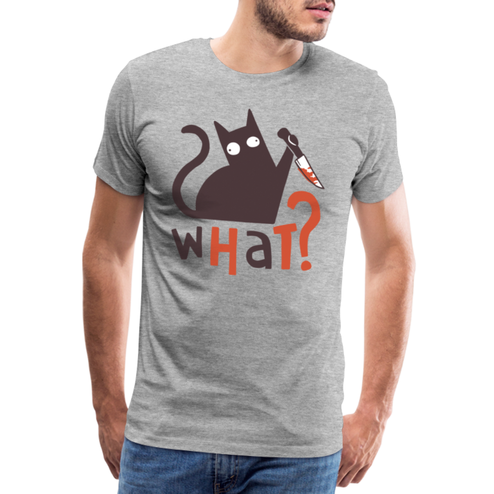 Lustiges Katzen T-Shirt Katze mit Messer WHAT? Geschenkidee - Grau meliert