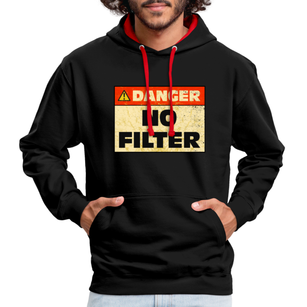 Danger NO Filter Lustiger Hoodie - Schwarz/Rot
