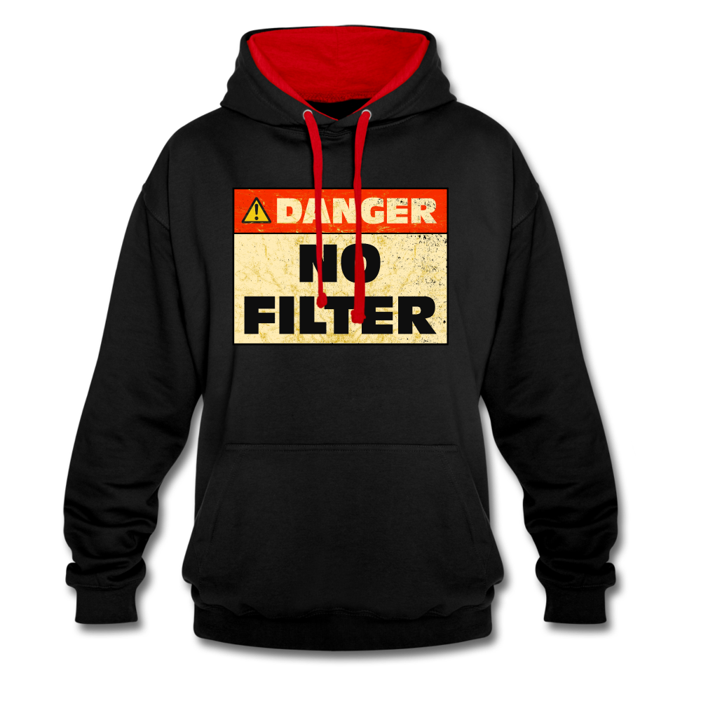 Danger NO Filter Lustiger Hoodie - Schwarz/Rot