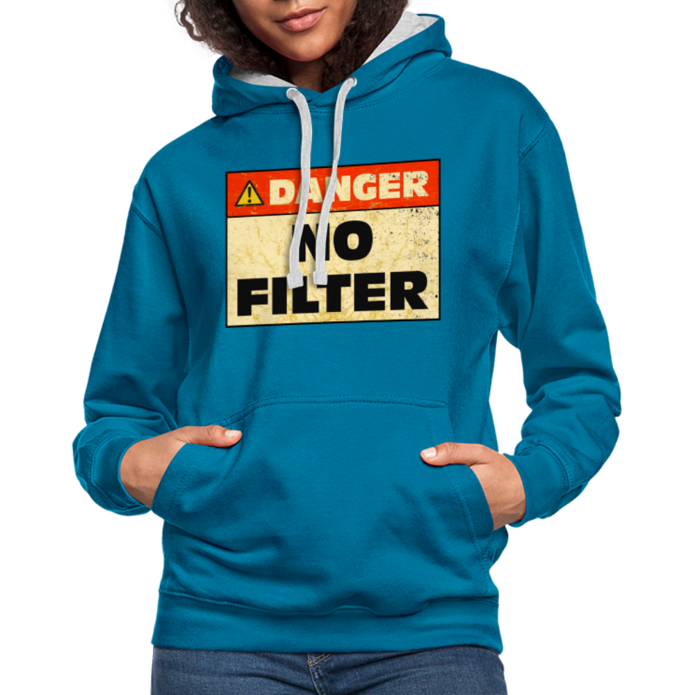 Danger NO Filter Lustiger Hoodie - Pfauenblau/Grau meliert