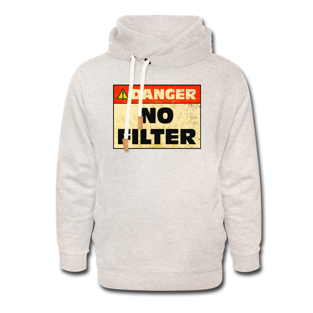 Danger NO Filter Lustiger Unisex Schalkragen Hoodie - Beige meliert