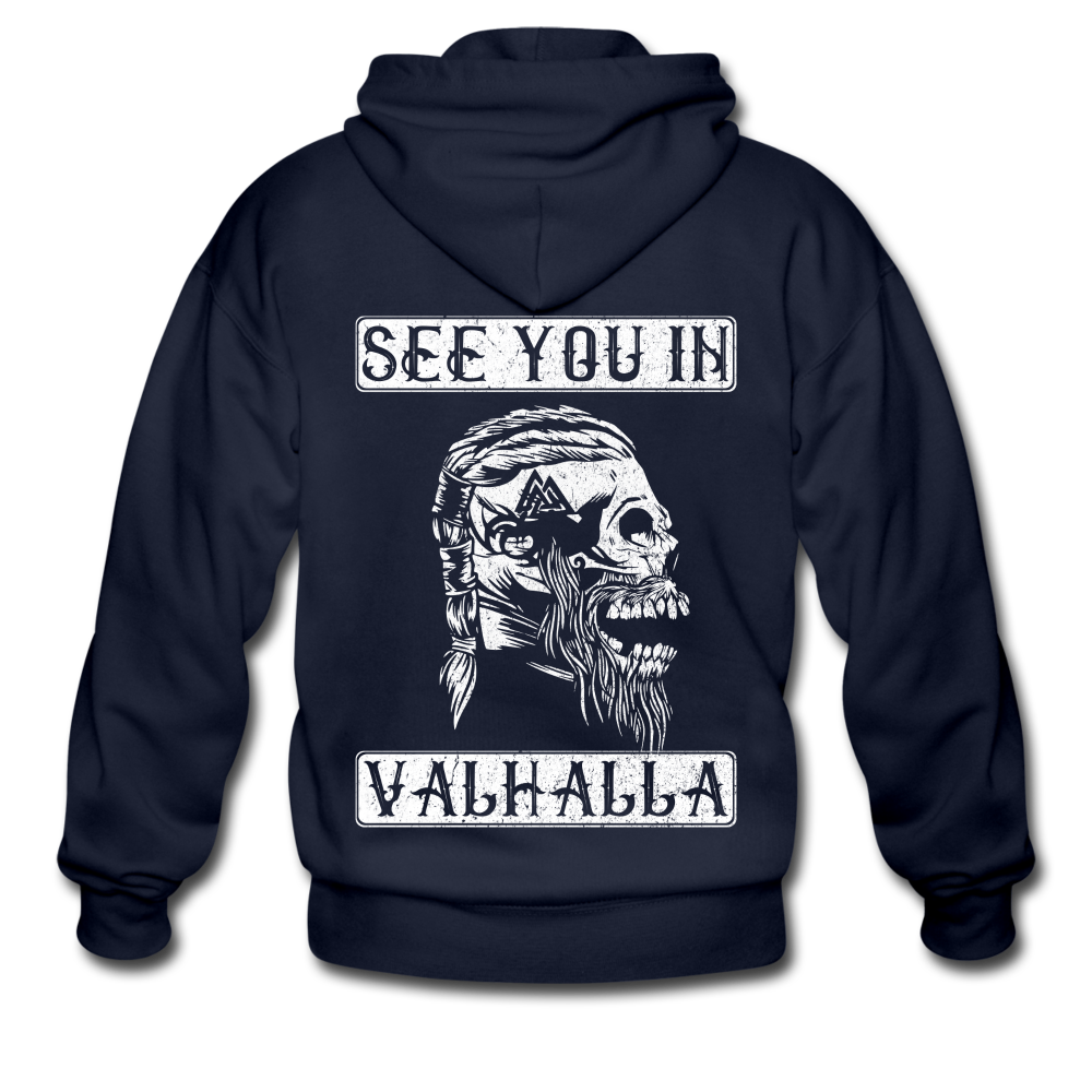 Wikinger Viking Totenkopf See You in Valhalla Kapuzenjacke - Navy
