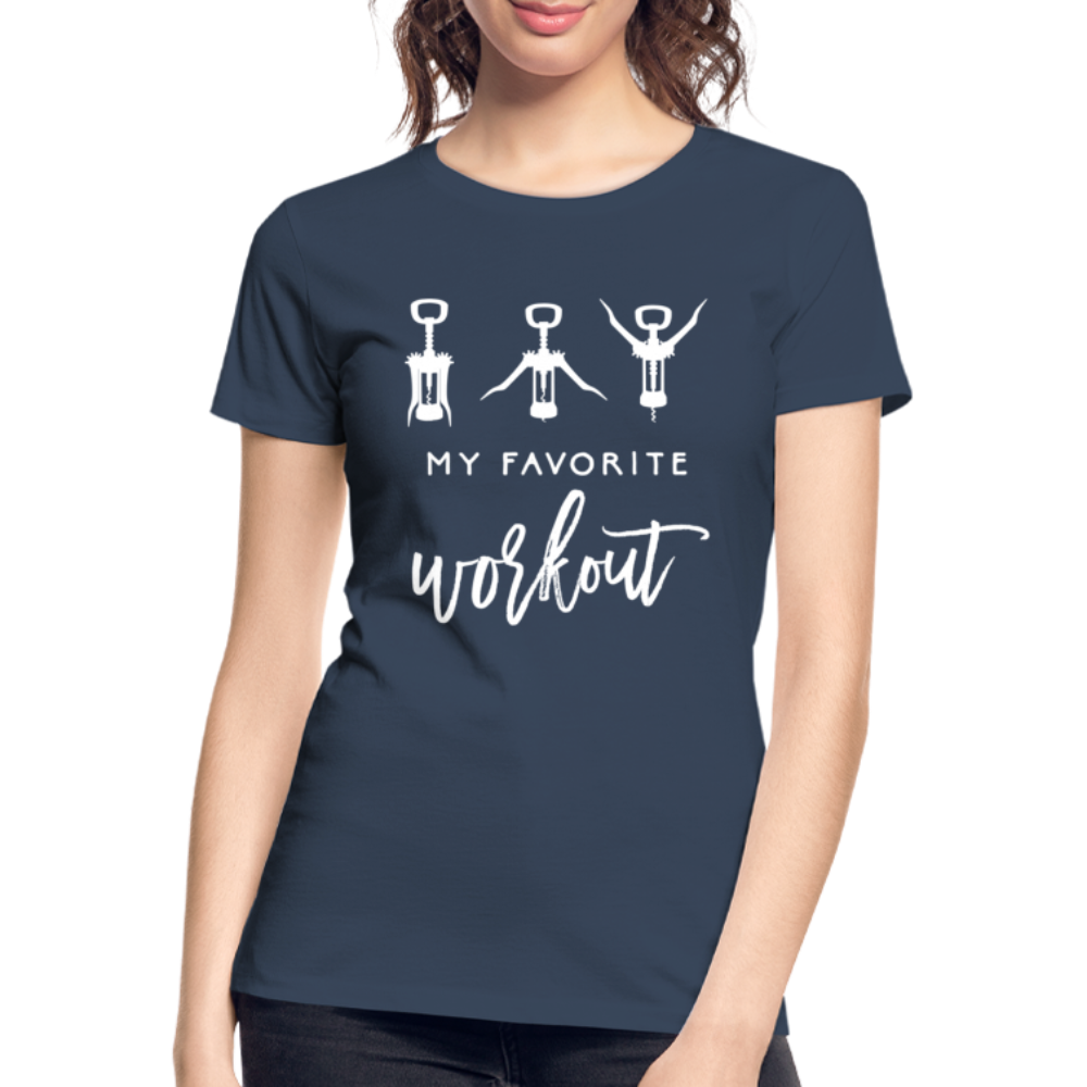 Korkenzieher Workout my favorite workout Lustiges Frauen Bio T-Shirt - Navy