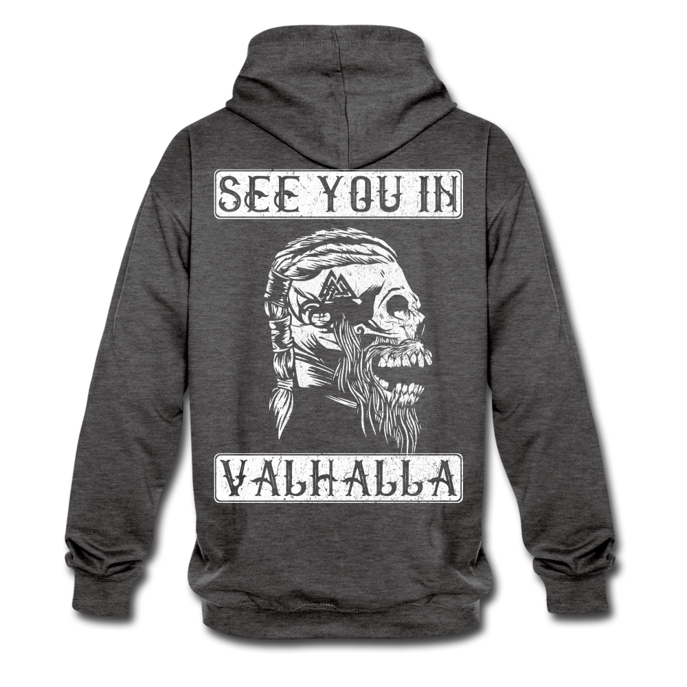 Wikinger Viking Totenkopf See You in Valhalla Hoodie - Anthrazit/Schwarz