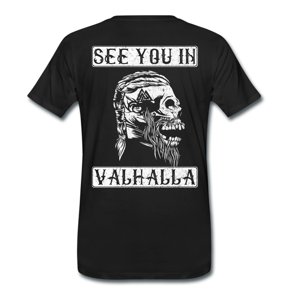 Wikinger Viking Totenkopf See You in Valhalla T-Shirt - Schwarz