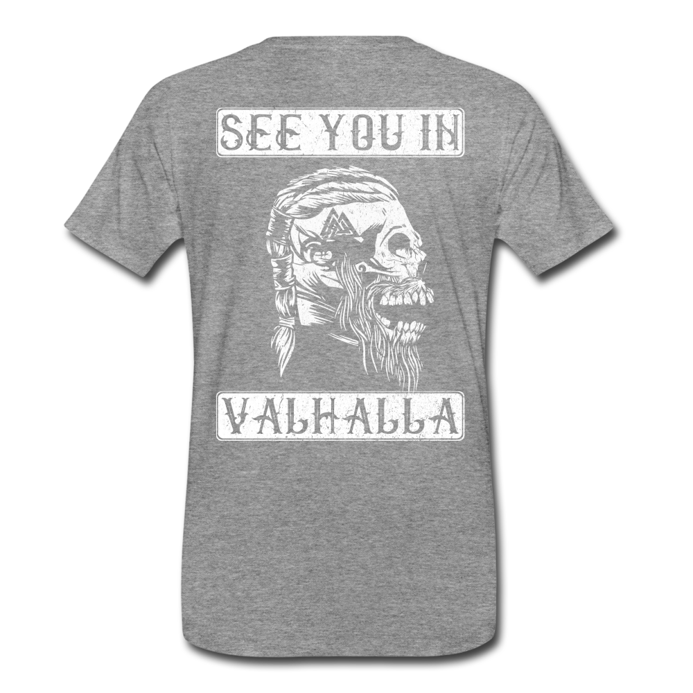 Wikinger Viking Totenkopf See You in Valhalla T-Shirt - Grau meliert