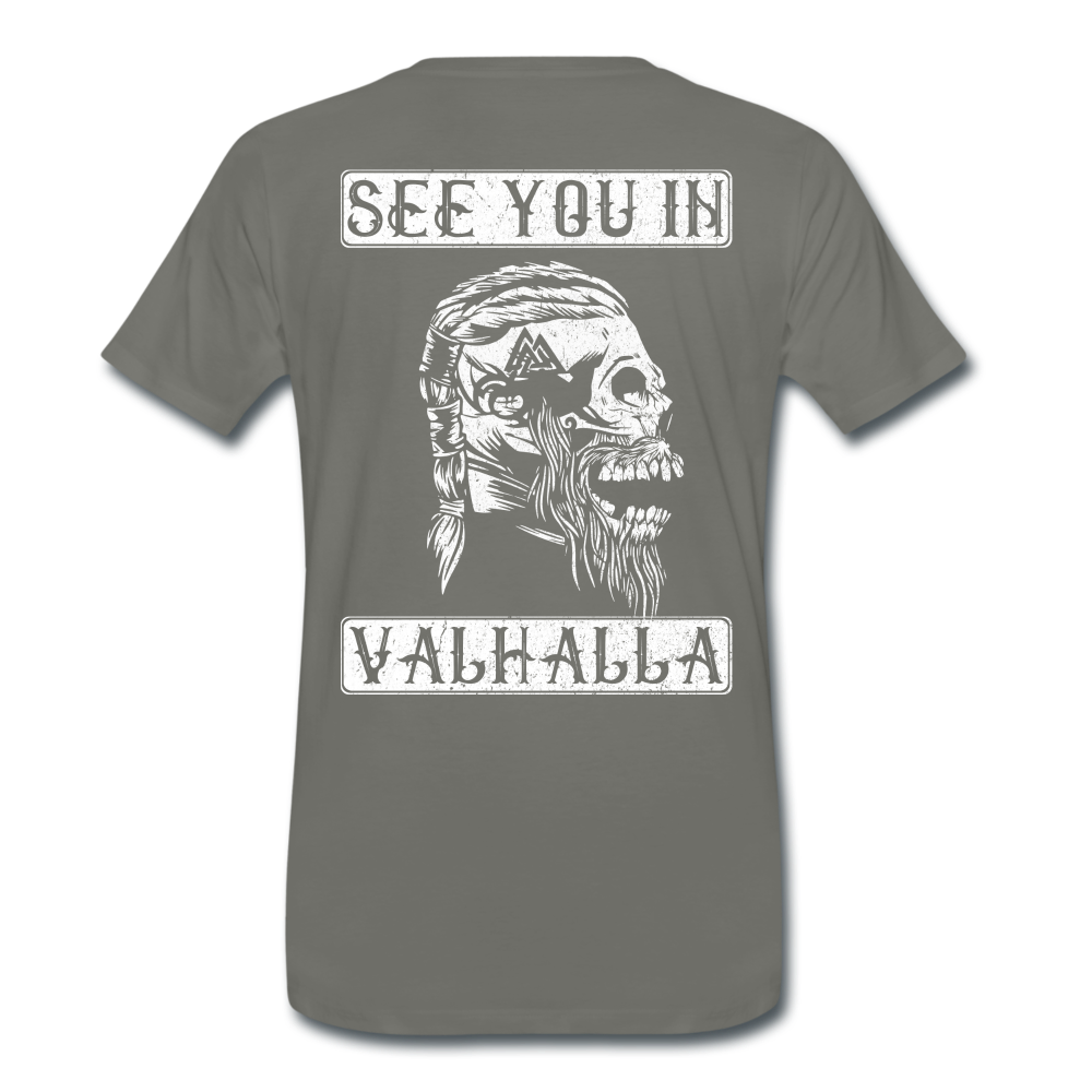 Wikinger Viking Totenkopf See You in Valhalla T-Shirt - Asphalt