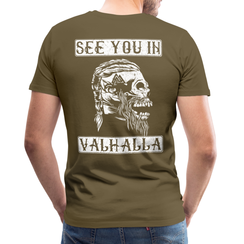 Wikinger Viking Totenkopf See You in Valhalla T-Shirt - Khaki