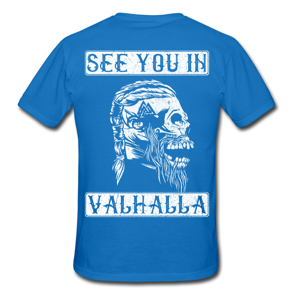 Wikinger Viking Totenkopf See You in Valhalla T-Shirt - Royalblau