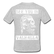 Wikinger Viking Totenkopf See You in Valhalla T-Shirt - Grau meliert