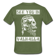 Wikinger Viking Totenkopf See You in Valhalla T-Shirt - Militärgrün