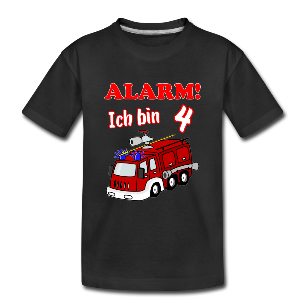 4. Geburtstag Feuerwehrauto ALARM ich bin 4 Kinder T-Shirt - Schwarz