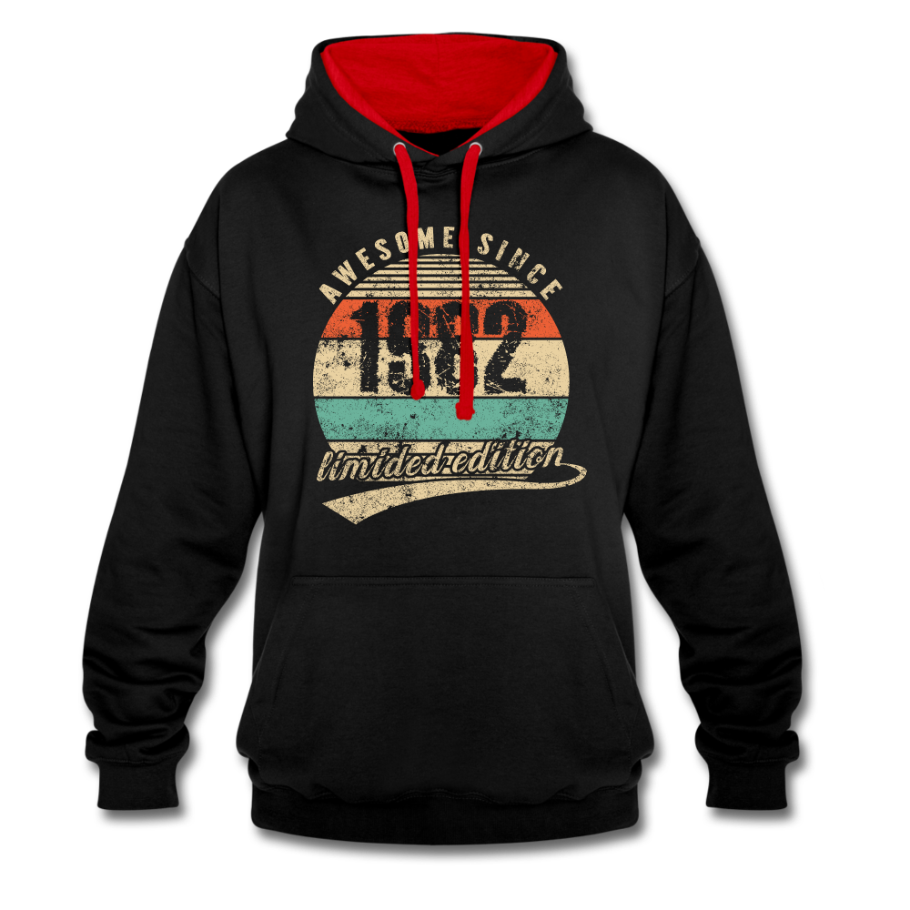 40. Geburtstags Hoodie Geboren Awesome Since 1982 Retro Style Hoodie - Schwarz/Rot