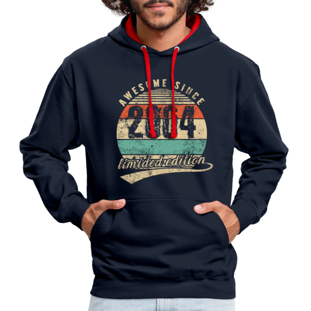 18. Geburtstags Hoodie Geboren Awesome Since 2004 Retro Style Hoodie - Navy/Rot