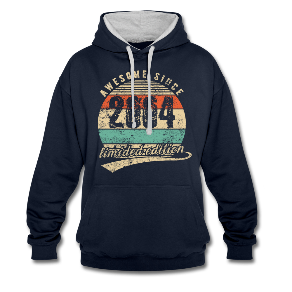 18. Geburtstags Hoodie Geboren Awesome Since 2004 Retro Style Hoodie - Navy/Grau meliert