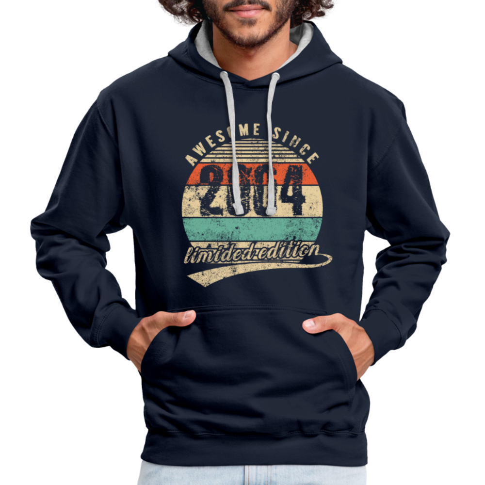 18. Geburtstags Hoodie Geboren Awesome Since 2004 Retro Style Hoodie - Navy/Grau meliert