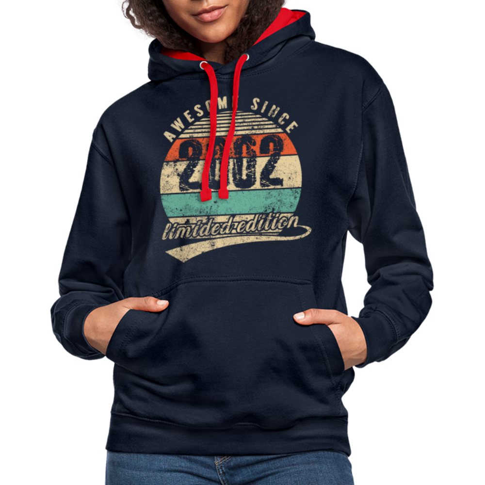 20. Geburtstags Hoodie Geboren Awesome Since 2002 Retro Style Hoodie - Navy/Rot