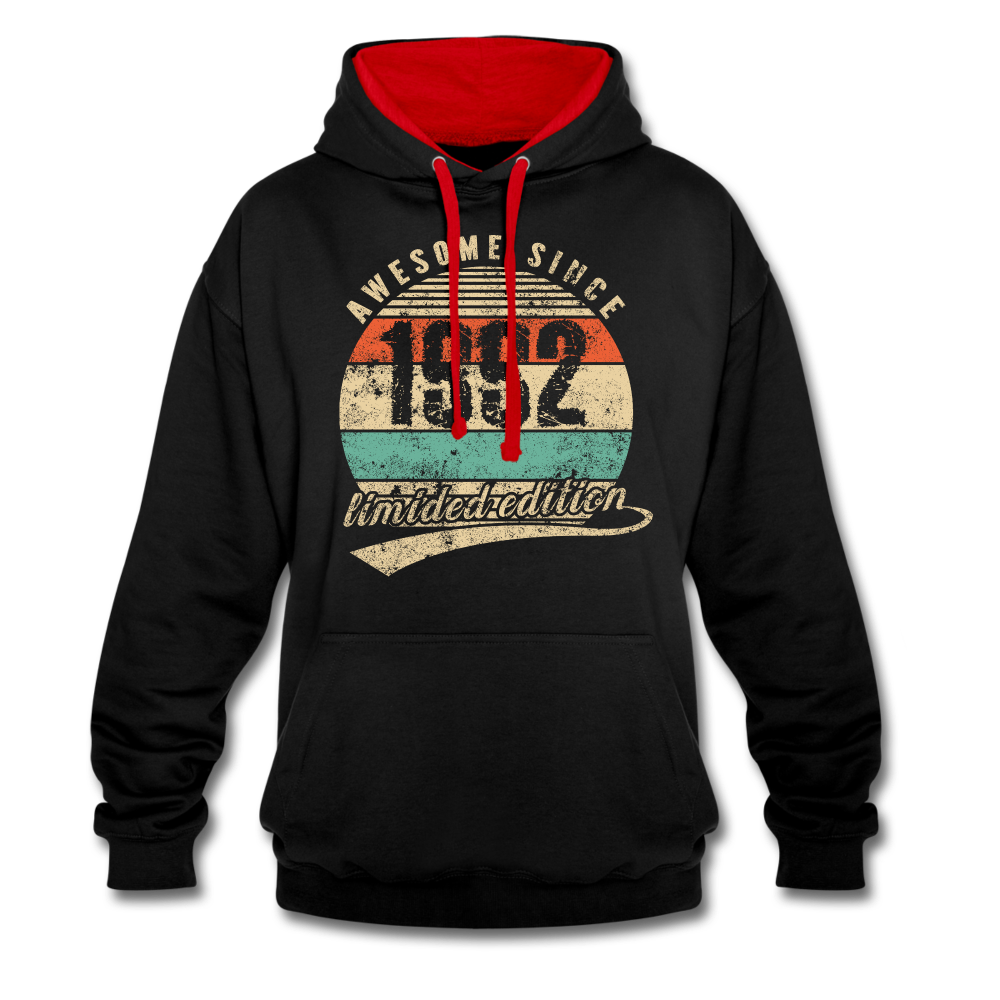 30. Geburtstags Hoodie Geboren Awesome Since 1992 Retro Style Hoodie - Schwarz/Rot